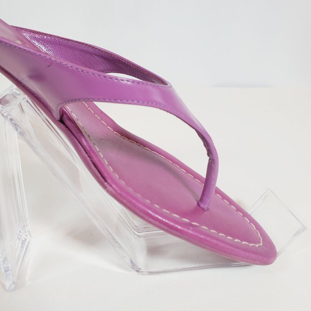 Vintage Prada Women’s Sandals EU 37 US 7 Purple Leather Thong Kitten Heel Italy - Picture 5 of 14